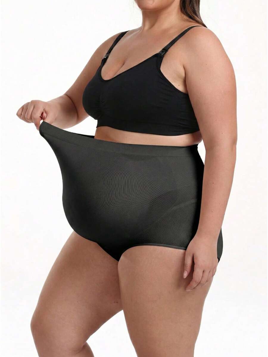 Plus Size Seamless Maternity Yoga Pants - Elastic Waistband Summer Support
