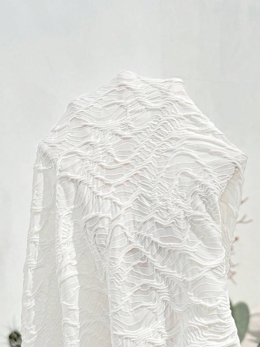 Off-White Boho Maternity Midi Dress - Textured Slim Fit Sleeveless Scoop Neck Dress for Country Concerts & Summer Vacations