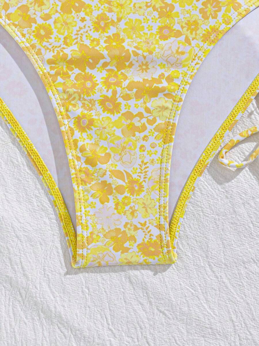 Women's 3-Piece Leopard Print Bikini Set - Halter Triangle Cup, Mesh Skirt, Tie Side, Multicolor