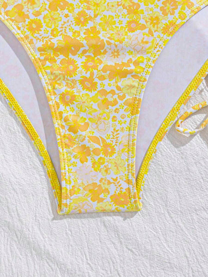 Women's 3-Piece Leopard Print Bikini Set - Halter Triangle Cup, Mesh Skirt, Tie Side, Multicolor