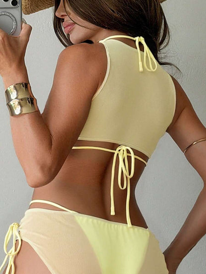 Women's 3-Piece Tie-Dye Bikini Set - Halter, Cover-Up Dress, Thongs, Green