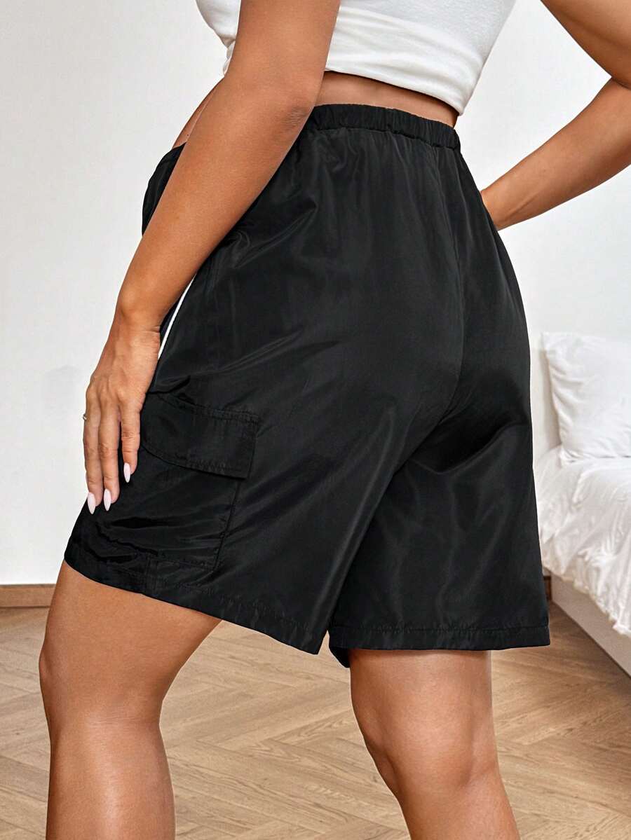 Black Maternity Cargo Shorts with Adjustable Ultra High Waist - Loose Fit Casual Summer Pregnant Clothes with Pockets - Comfortable Woven Maternity Pants