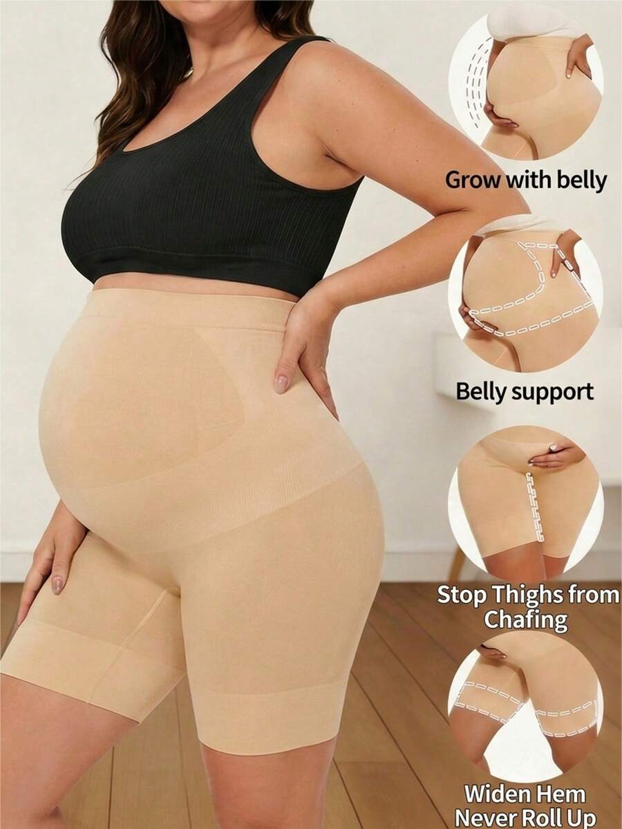 Maternity Shapewear Over Belly Shorts - Anti-Chafing Seamless Underwear for Dresses
