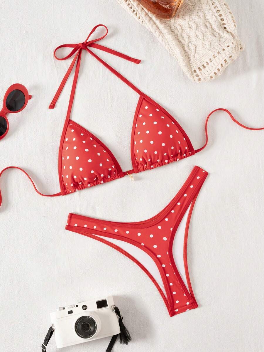 Swim Mod Summer 2 Pieces Outfits For Women - Spaghetti Strap Random Print Top And High Cut Swim Bottoms, Beach Holiday Bikini Set
