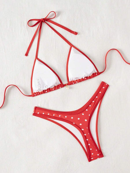 Swim Mod Summer 2 Pieces Outfits For Women - Spaghetti Strap Random Print Top And High Cut Swim Bottoms, Beach Holiday Bikini Set