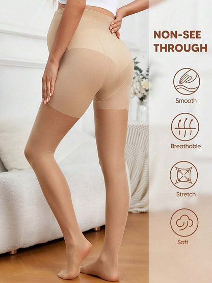 Maternity Pantyhose 3 Pairs - Elegant Plus Size Thin Tights Leg Shaper Extra Stretch, Black Apricot