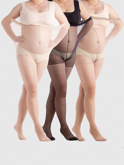 Maternity Pantyhose 3 Pairs - Elegant Plus Size Thin Tights Leg Shaper Extra Stretch, Black Apricot