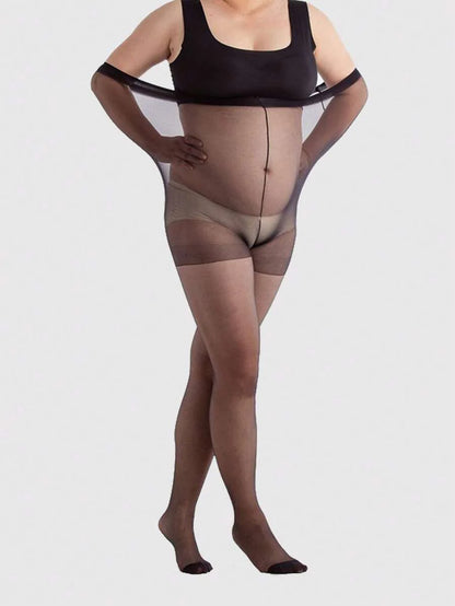 Maternity Pantyhose 3 Pairs - Elegant Plus Size Thin Tights Leg Shaper Extra Stretch, Black Apricot