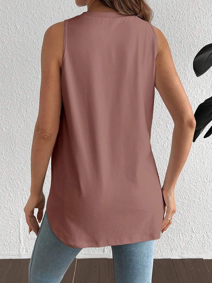 White Asymmetrical Maternity Tank Top - Casual Round Neck High Stretch Loose Fit Knitted Sleeveless Shirt for Travel & Daily Wear