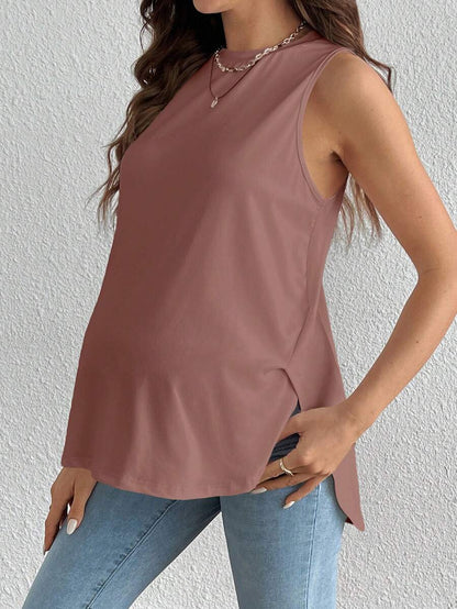 SHEIN Maternity Casual Daily Commute Solid Color Curved Hem Tank Top, Summer