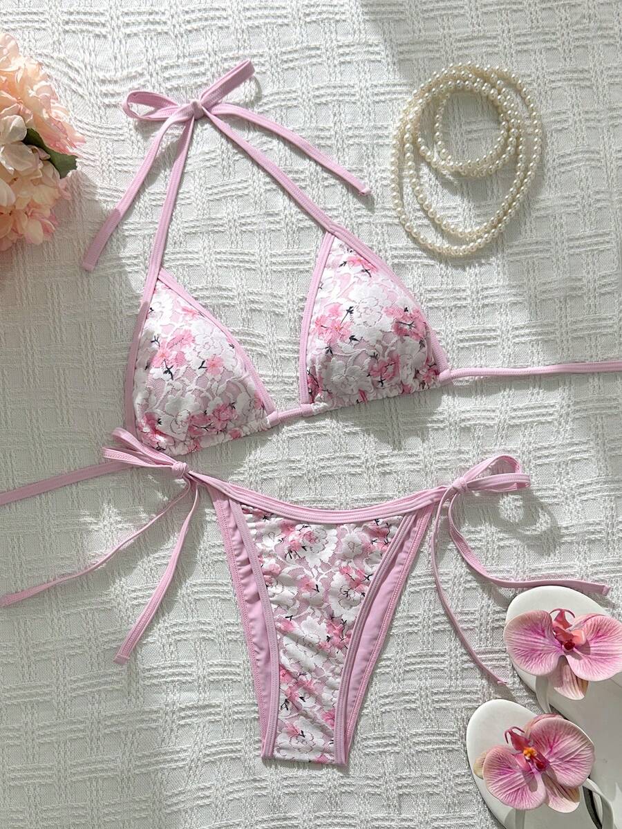 Swim Vcay Women's Summer Vacation Beach Paisley Print Halter Neck Bikini Set