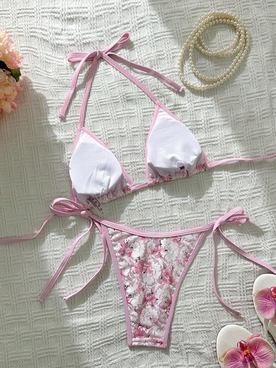 Swim Vcay Women's Summer Vacation Beach Paisley Print Halter Neck Bikini Set
