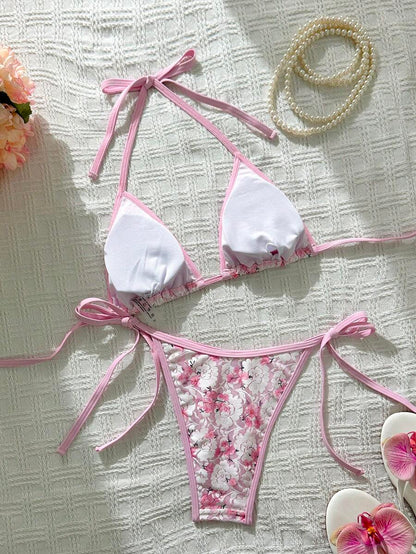 Swim Vcay Women's Summer Vacation Beach Paisley Print Halter Neck Bikini Set