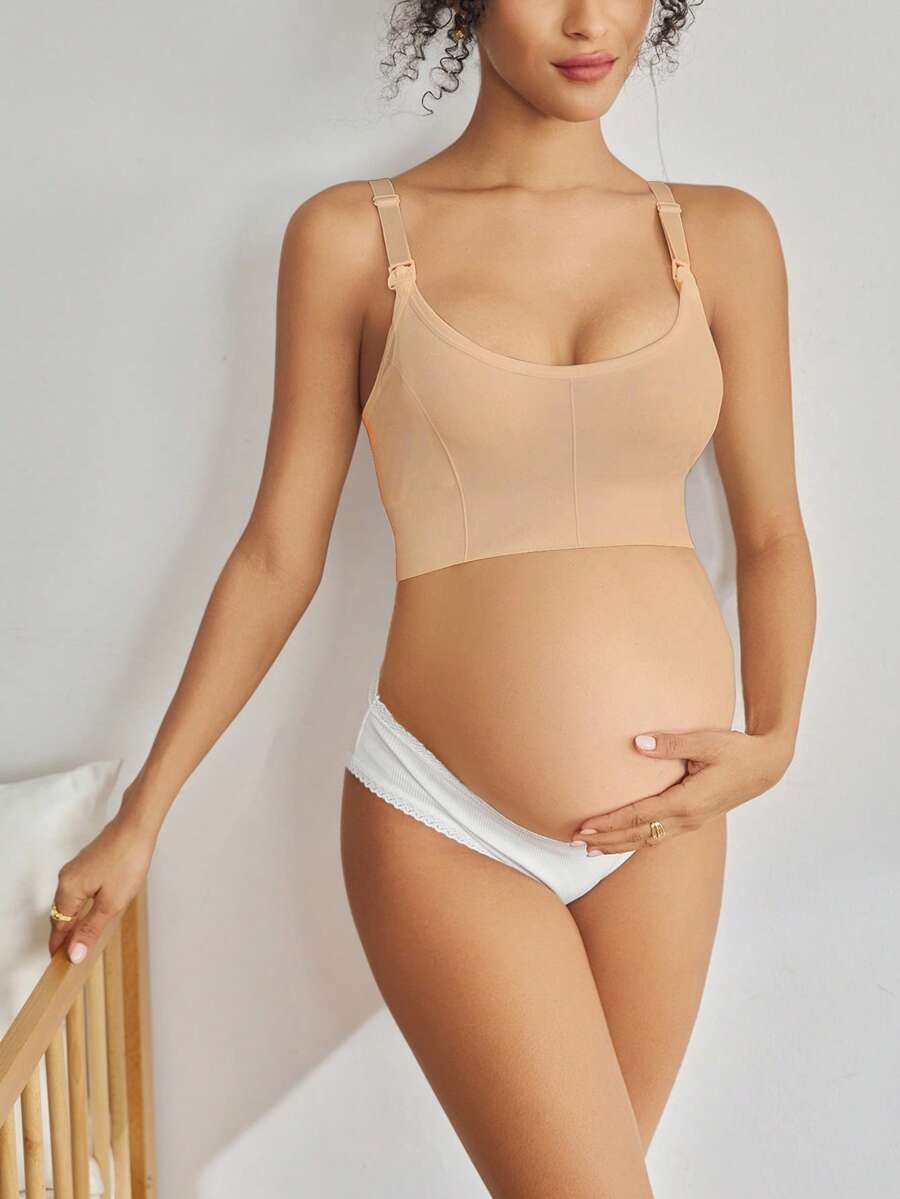 Seamless Grey Maternity and Nursing Bra - Wireless Knitted Comfort Crop Top with Adjustable Straps for Daily Wear