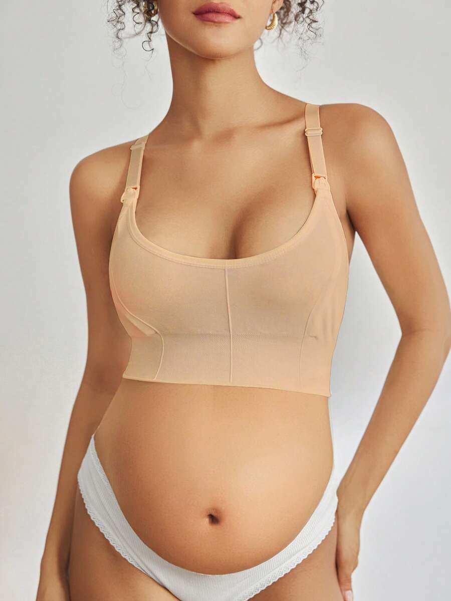 Seamless Grey Maternity and Nursing Bra - Wireless Knitted Comfort Crop Top with Adjustable Straps for Daily Wear