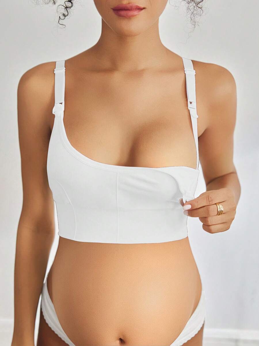 Seamless Grey Maternity and Nursing Bra - Wireless Knitted Comfort Crop Top with Adjustable Straps for Daily Wear