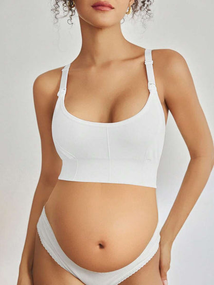 Seamless Grey Maternity and Nursing Bra - Wireless Knitted Comfort Crop Top with Adjustable Straps for Daily Wear