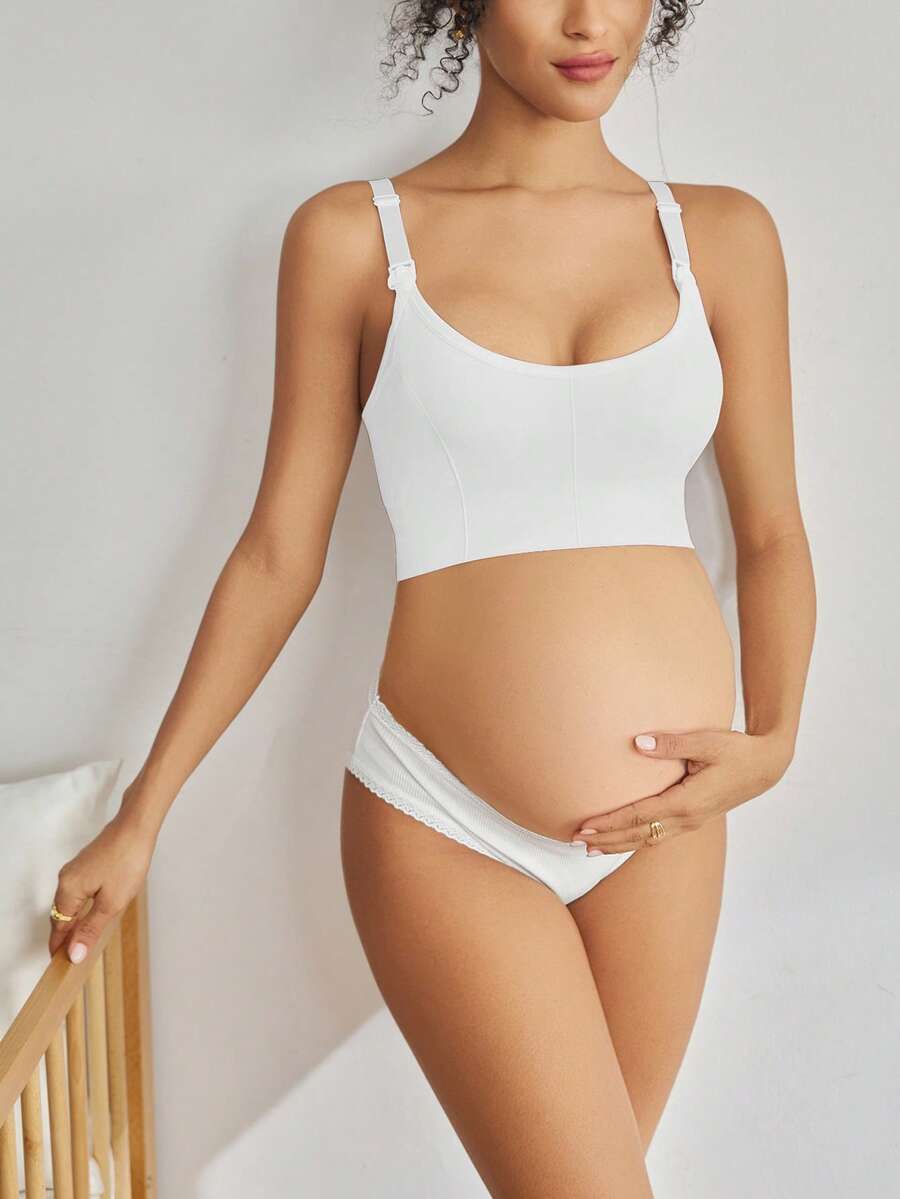 Seamless Grey Maternity and Nursing Bra - Wireless Knitted Comfort Crop Top with Adjustable Straps for Daily Wear