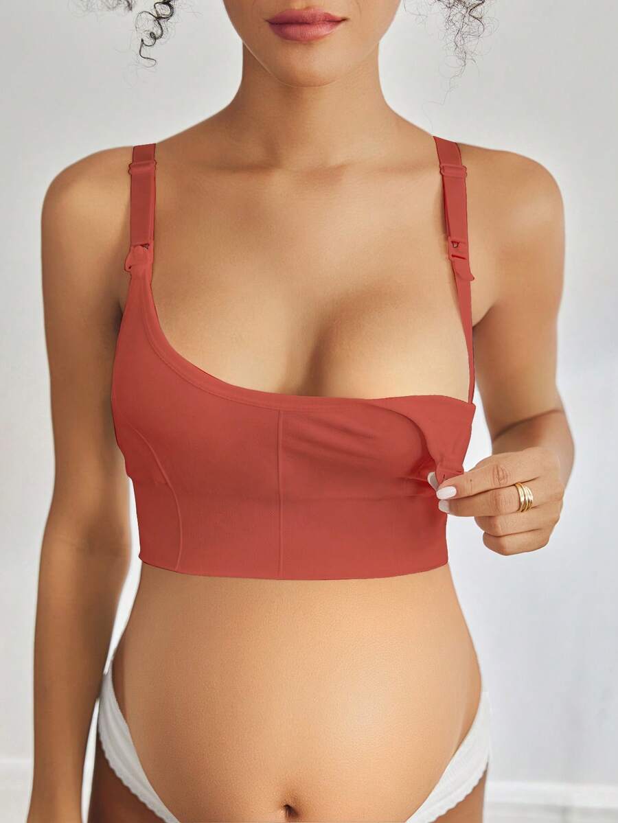 Seamless Grey Maternity and Nursing Bra - Wireless Knitted Comfort Crop Top with Adjustable Straps for Daily Wear