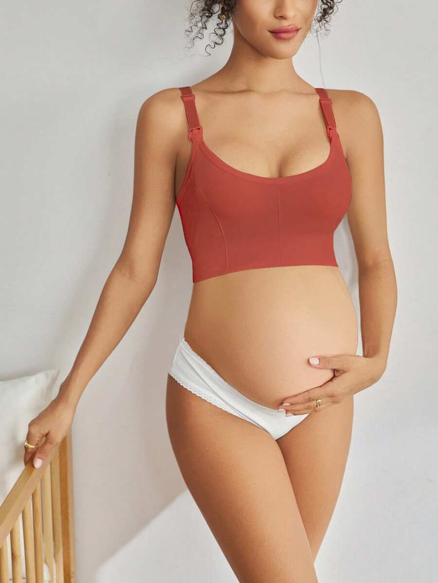 Seamless Grey Maternity and Nursing Bra - Wireless Knitted Comfort Crop Top with Adjustable Straps for Daily Wear