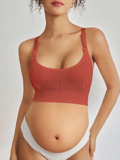 Seamless Grey Maternity and Nursing Bra - Wireless Knitted Comfort Crop Top with Adjustable Straps for Daily Wear