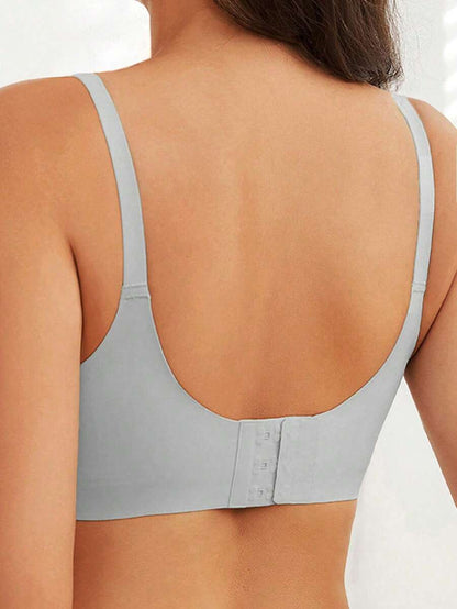 Grey Seamless Nursing Bra - Comfortable Wireless Maternity Bralette with Adjustable Straps and Medium Support Knitted Fabric