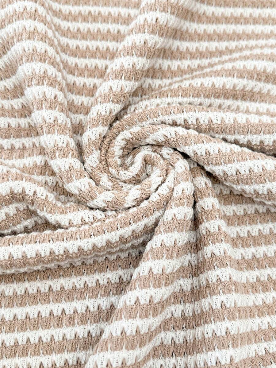 Khaki Striped Batwing Sleeve Maternity T-Shirt Round Neck Loose Fit Casual Short Sleeve Pregnancy Top Comfortable Home Wear