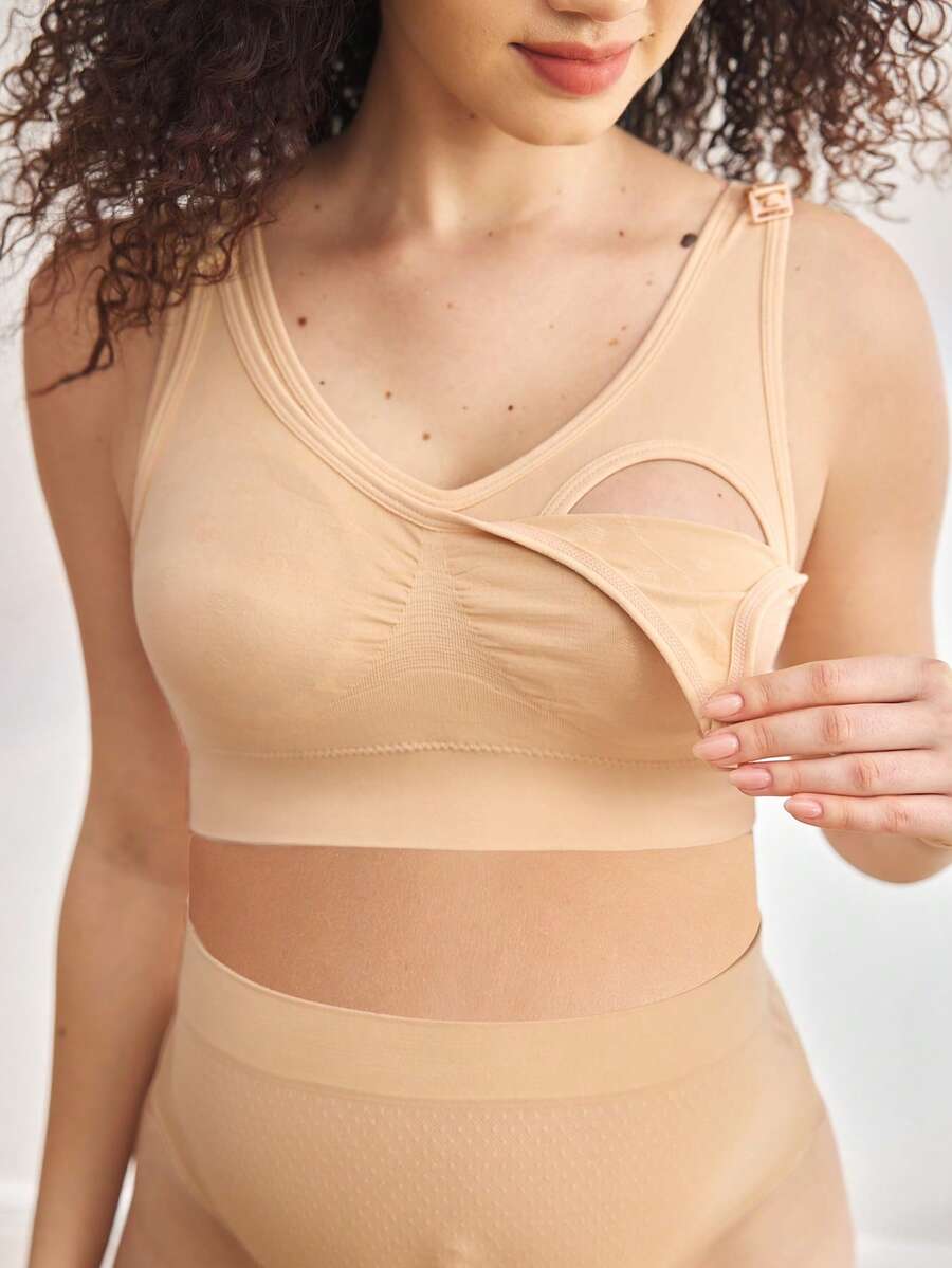 Seamless Maternity and Nursing Bra Wireless Black High Rise Backless Knitted Comfort Nursing Bralette for Daily Wear