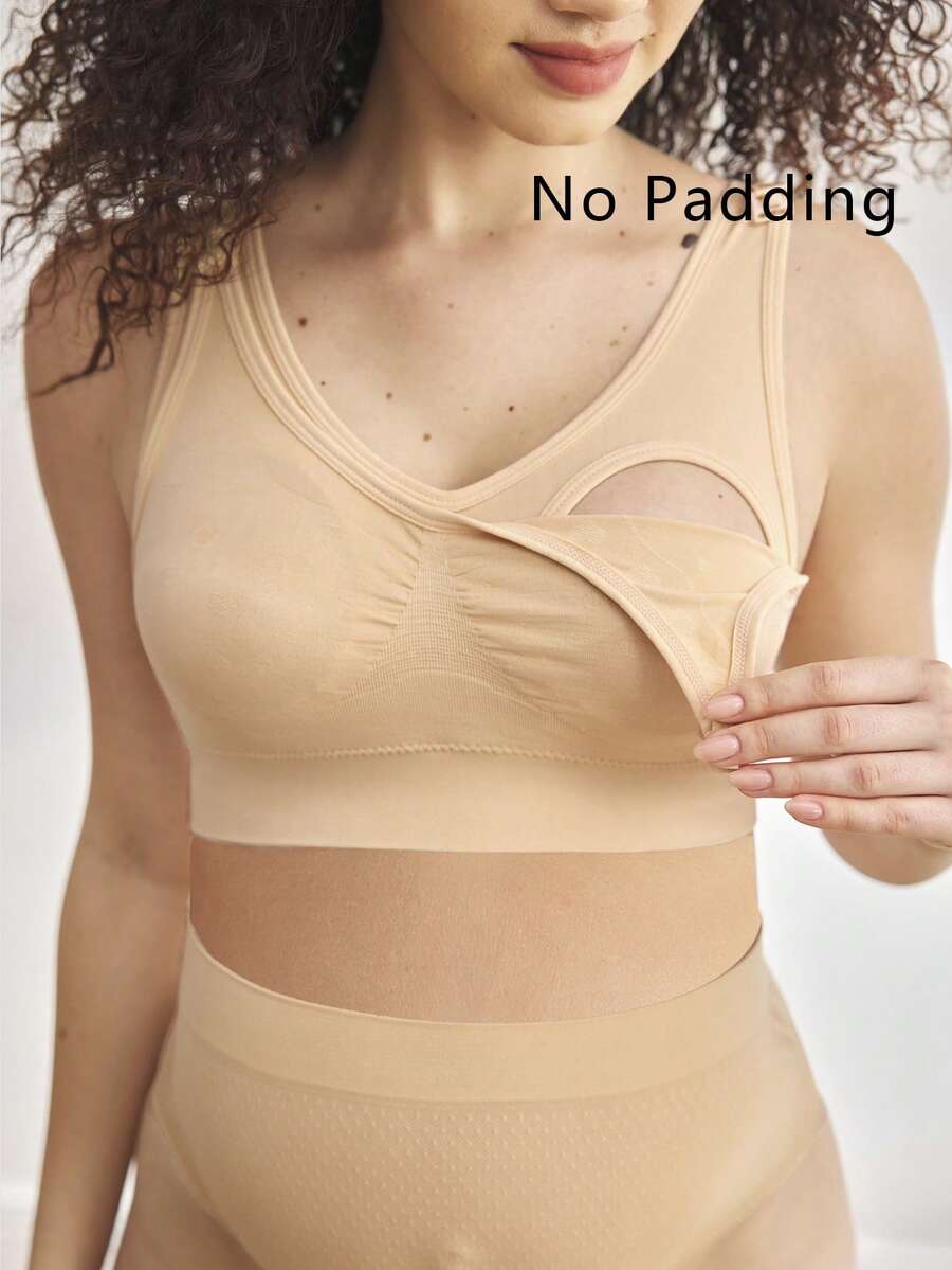Seamless Maternity and Nursing Bra Wireless Black High Rise Backless Knitted Comfort Nursing Bralette for Daily Wear