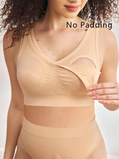 Seamless Maternity and Nursing Bra Wireless Black High Rise Backless Knitted Comfort Nursing Bralette for Daily Wear