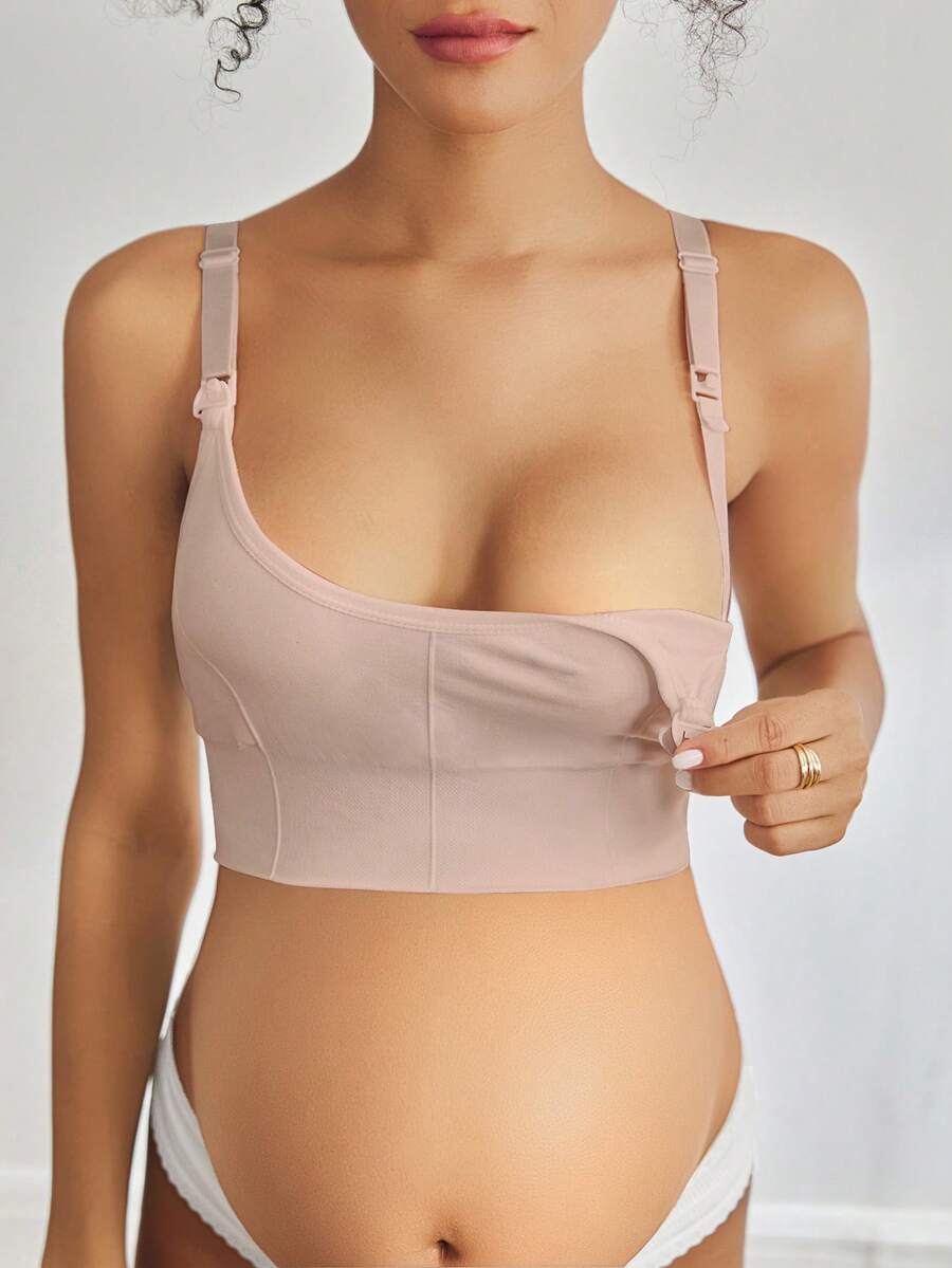 Seamless Grey Maternity and Nursing Bra - Wireless Knitted Comfort Crop Top with Adjustable Straps for Daily Wear