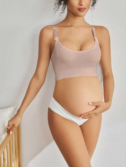 Seamless Grey Maternity and Nursing Bra - Wireless Knitted Comfort Crop Top with Adjustable Straps for Daily Wear