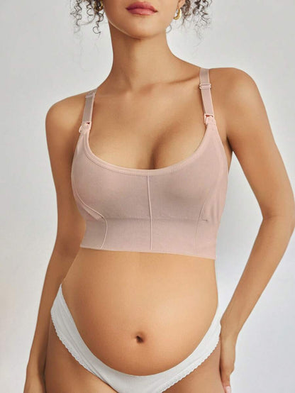 Seamless Grey Maternity and Nursing Bra - Wireless Knitted Comfort Crop Top with Adjustable Straps for Daily Wear