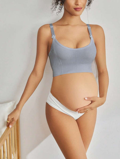 Seamless Grey Maternity and Nursing Bra - Wireless Knitted Comfort Crop Top with Adjustable Straps for Daily Wear