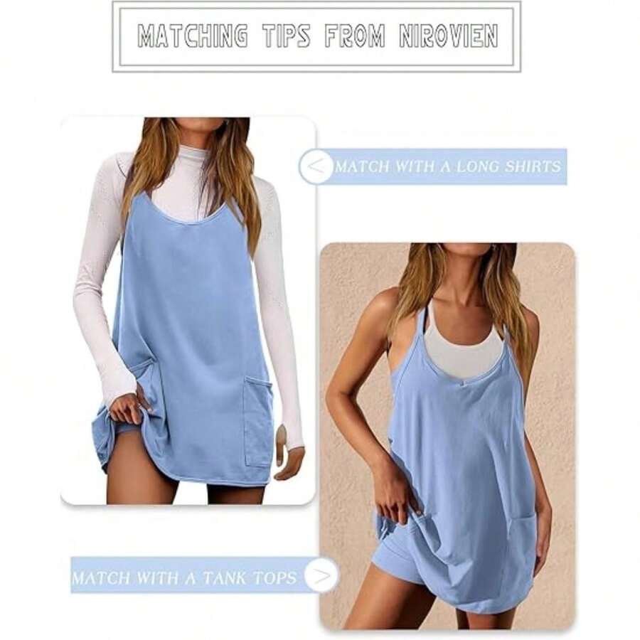 Women’s Tennis Dress with Shorts – Sleeveless Athletic Mini Dress