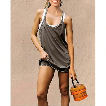 Women’s Tennis Dress with Shorts – Sleeveless Athletic Mini Dress