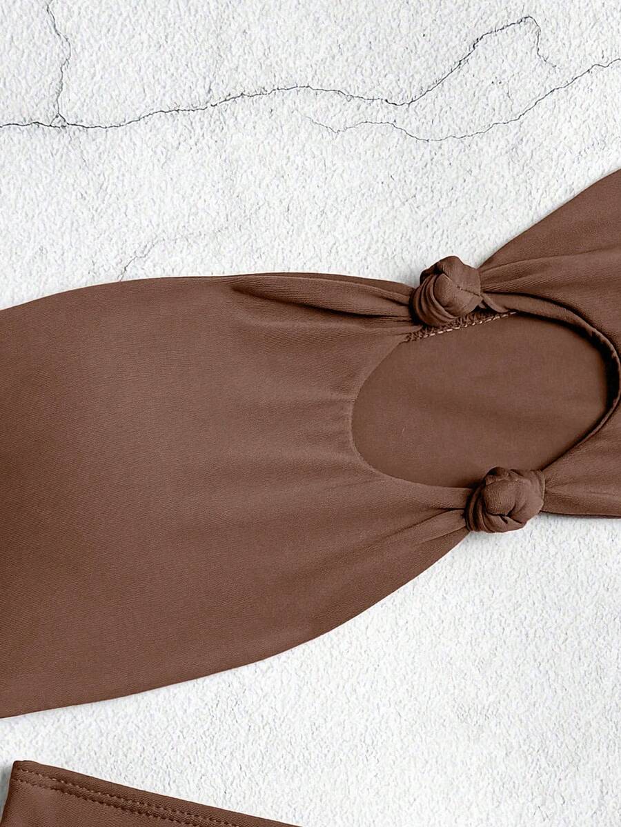 Swim Vcay Solid Color Bikini Swimming Suit For Beach Vacation, Strapless, Wireless For Summer