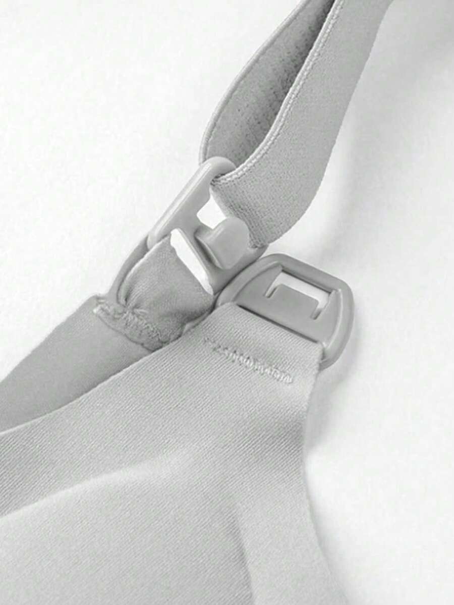 Grey Seamless Nursing Bra - Comfortable Wireless Maternity Bralette with Adjustable Straps and Medium Support Knitted Fabric