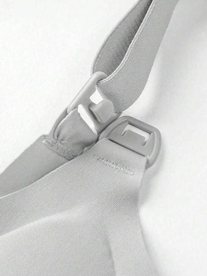 Grey Seamless Nursing Bra - Comfortable Wireless Maternity Bralette with Adjustable Straps and Medium Support Knitted Fabric