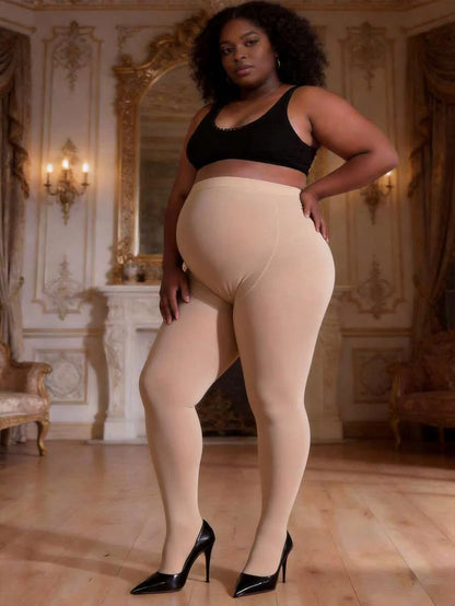 Plus Size Maternity Tights 2-Pack, Soft Stretchy High Waisted Maternity Pantyhose, Comfortable Semi-Sheer Pregnancy Leggings in Apricot