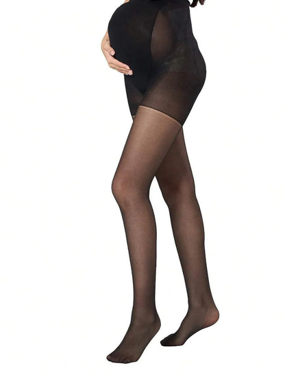 Maternity Stirrup Tights - Black Belly Support Lightweight Sheer High Waist, Office Workwear