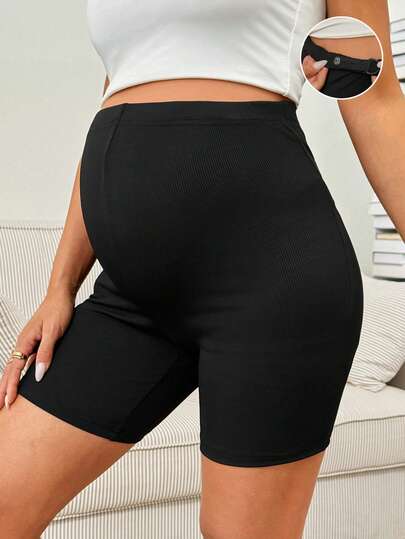 Maternity High-Stretch Cycling Shorts with Adjustable Ultra-High Waist – Solid Black Athletic Biker Shorts for Daily Commute, Zumba, & Activewear