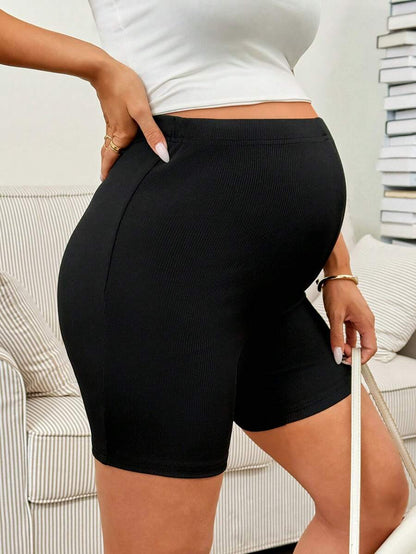 Maternity High-Stretch Cycling Shorts with Adjustable Ultra-High Waist – Solid Black Athletic Biker Shorts for Daily Commute, Zumba, & Activewear