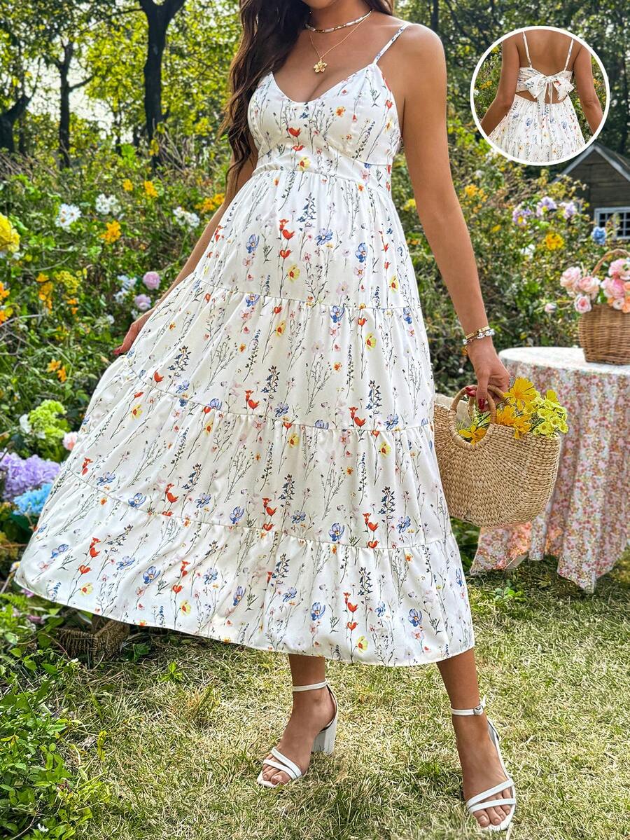 Maternity Floral Print Ruffle Hem Casual Camisole Dress