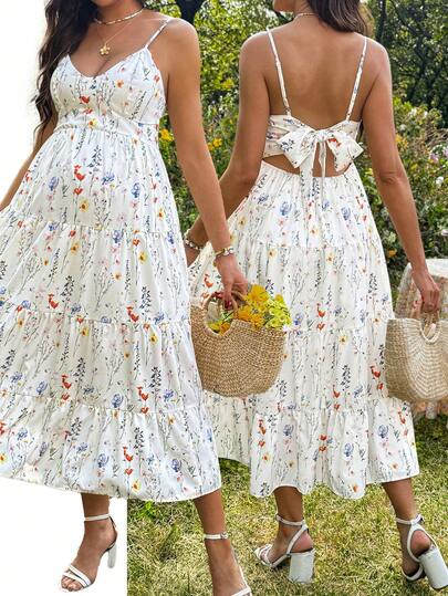 Maternity Floral Print Ruffle Hem Casual Camisole Dress