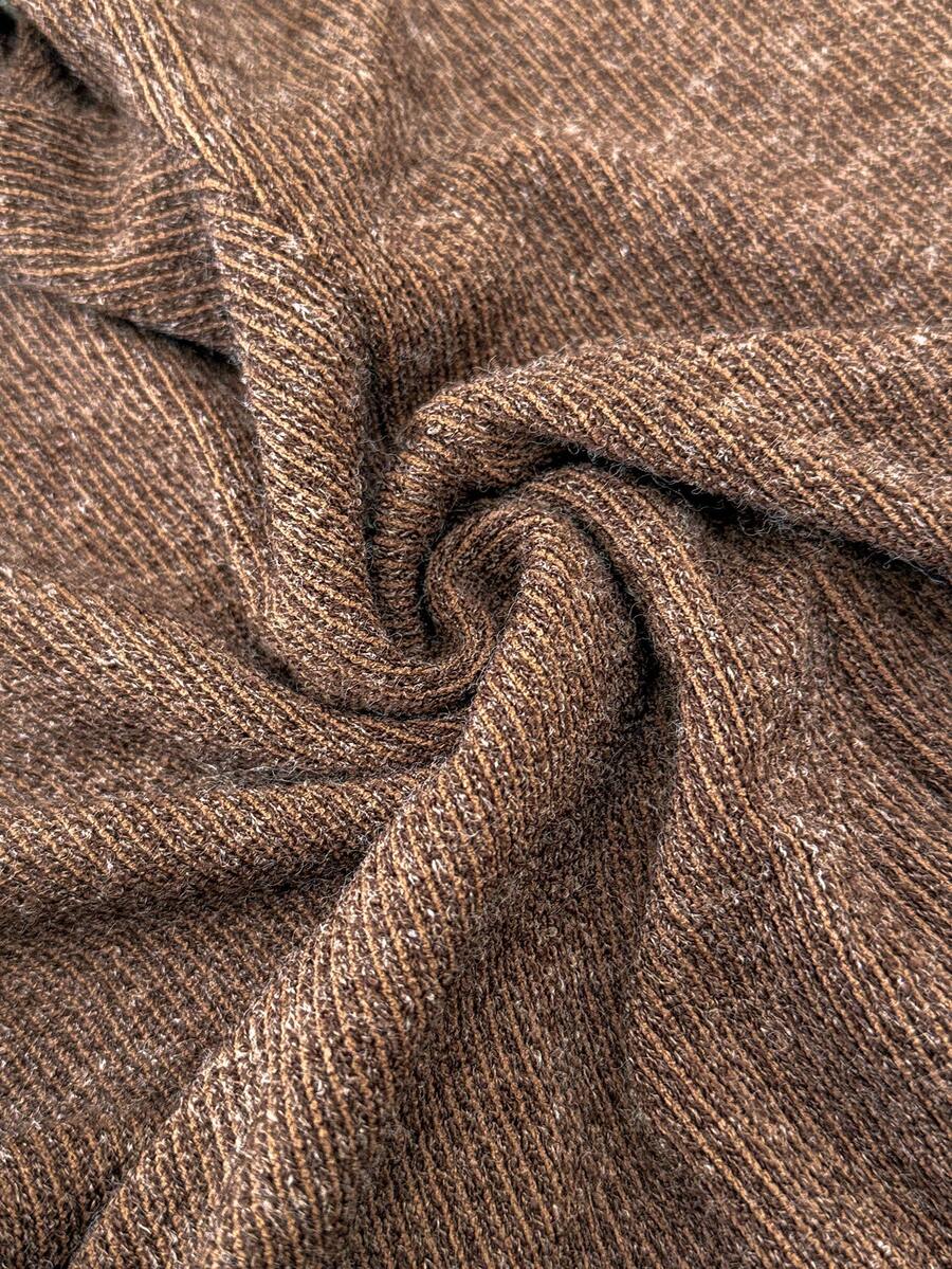 Maternity Brown Ribbed Shorts - Adjustable Waist Casual Knit Mid-Thigh Fit