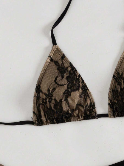 Women's 3-Piece Leopard Print Bikini Set - Halter Triangle Cup, Mesh Skirt, Tie Side, Multicolor