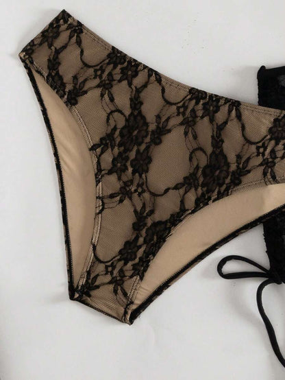 Women's 3-Piece Leopard Print Bikini Set - Halter Triangle Cup, Mesh Skirt, Tie Side, Multicolor