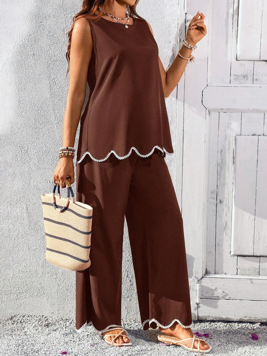 Maternity Round Neck Sleeveless Green 2 Piece Set Minimalist Camisole and Cropped Pants Casual Summer Outfit