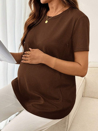 Black Short Sleeve Maternity Nursing Top with Zipper Detail Loose Fit Round Neck Soft Knitted Casual Home Wear Shirt